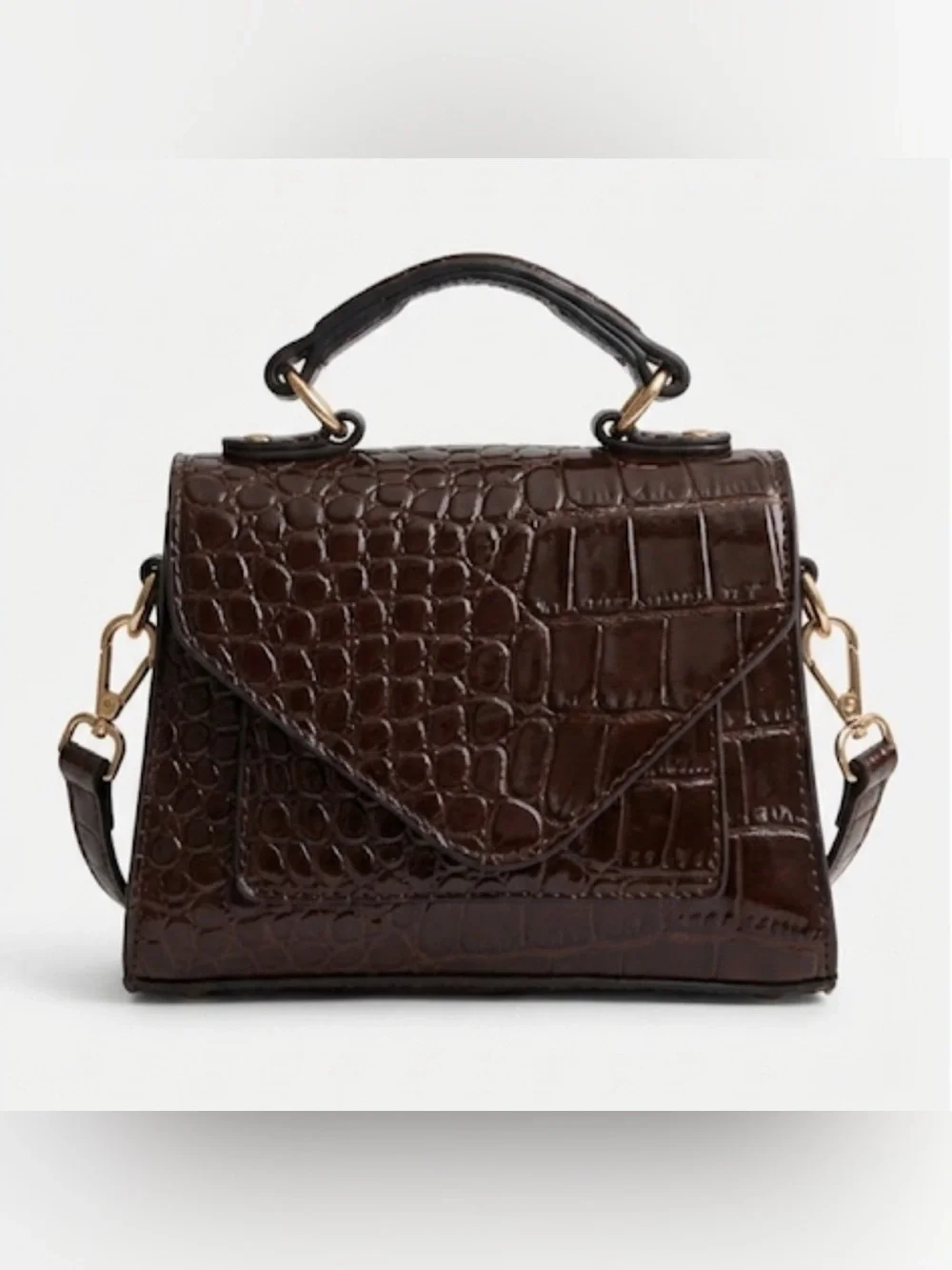 Women's like Croc-Embossed Top-Handle Crossbody Bag in Dark Brown